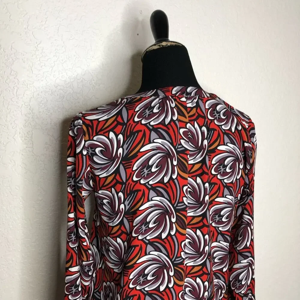 LOFT orange maroon white floral long sleeve top size Extra Small Petite XSP